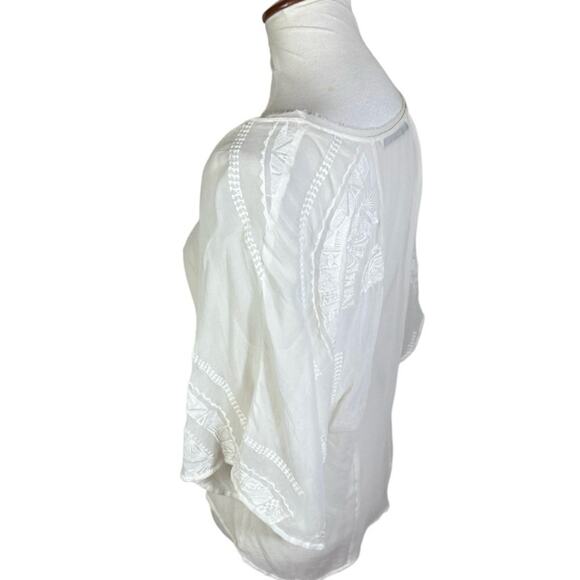 Twelfth Street by Cynthia Vincent Cream Silk Embroidered Blouse Size M - Picture 6 of 7
